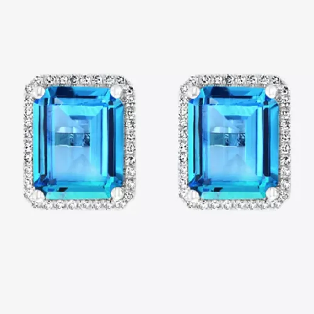 Effy 1/5 CT. T.W. Diamond & Genuine Blue Topaz 14K White Gold 12.1mm Stud Earrings
