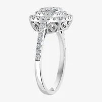 Effy Womens / CT. T.W. Mined Diamond 14K White Gold Cushion Halo Cocktail Ring