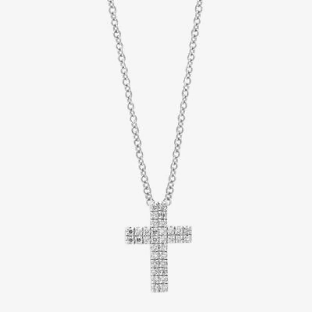 Effy  Womens 1/10 CT. T.W. Natural Diamond Sterling Silver Cross Pendant Necklace