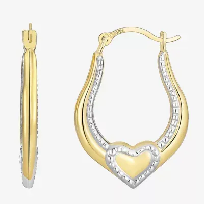 Womens 10K Two Tone Gold 20.2mm Heart Hoop Earrings