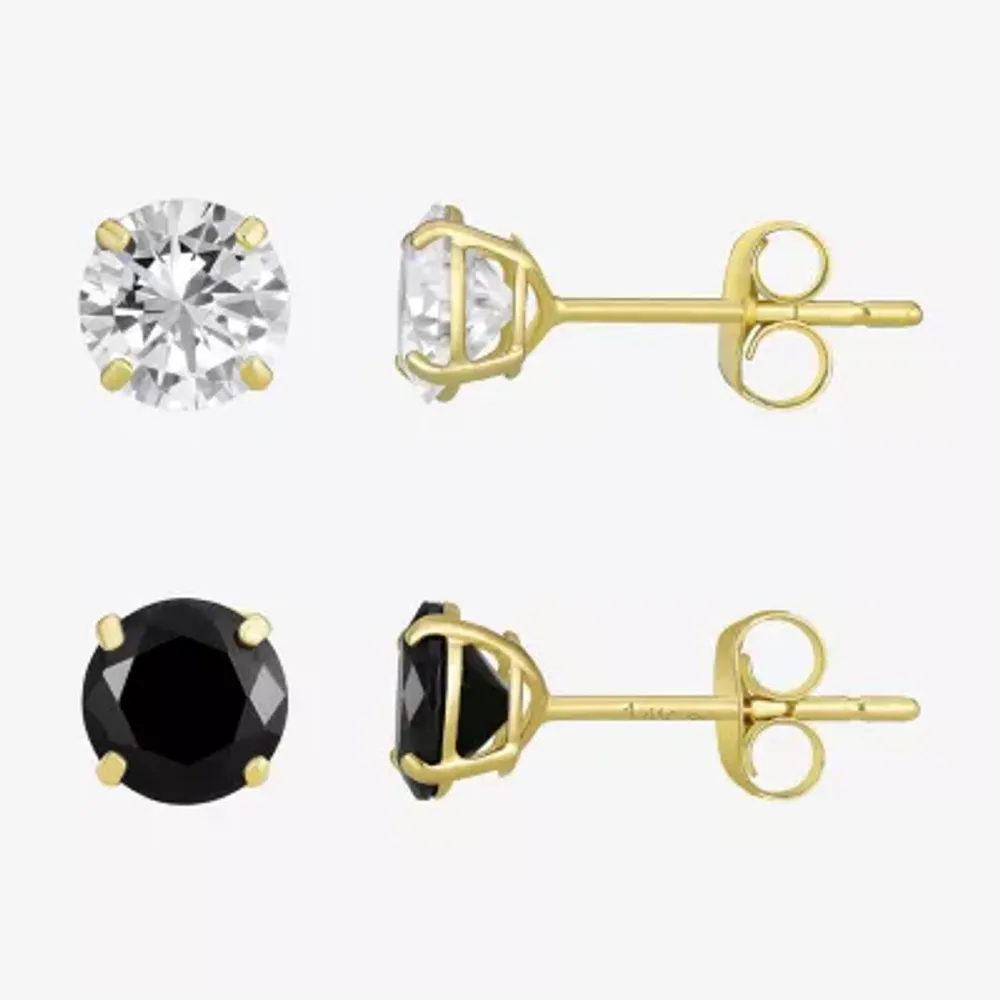 Cubic Zirconia 14K Gold Round Earring Set
