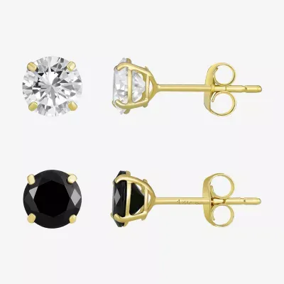 Cubic Zirconia 14K Gold Round Earring Set