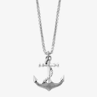 Effy  Mens Sterling Silver Anchor Pendant Necklace