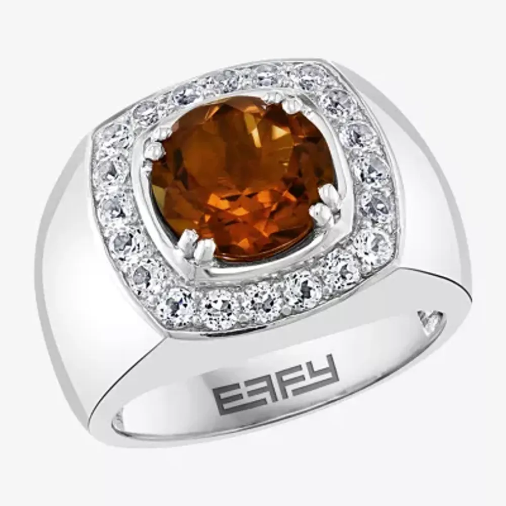 Effy Mens Genuine Champagne Quartz & White Topaz Sterling Silver Fashion Ring