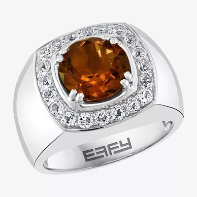 Effy Mens Genuine Champagne Quartz & White Topaz Sterling Silver Fashion Ring