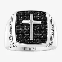 Effy  Mens Genuine Black Sapphire 18K Gold Over Silver Sterling Fashion Ring