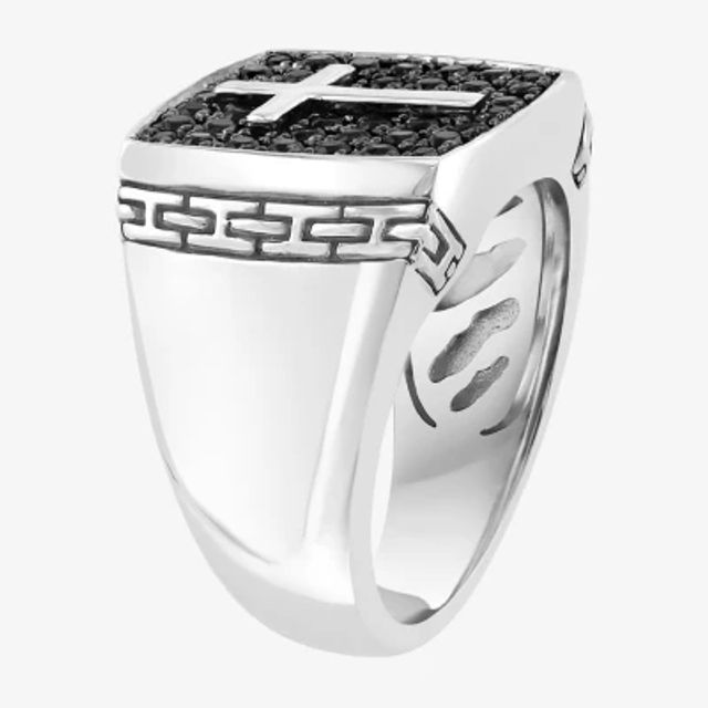 Effy  Mens Genuine Black Sapphire 18K Gold Over Silver Sterling Fashion Ring