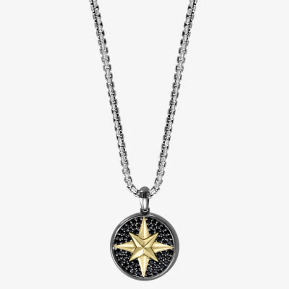 Effy  North Star Mens Genuine Black Spinel 14K Gold Over Silver Sterling Silver Star Pendant Necklace