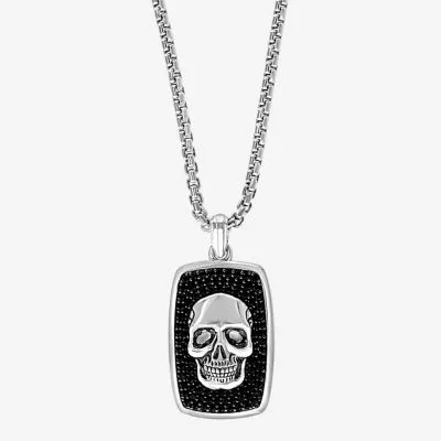 Effy  Mens Genuine Black Spinel Sterling Silver Skull Pendant Necklace