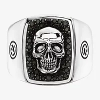 Effy  Mens Genuine Black Spinel Sterling Silver Skull Fashion Ring