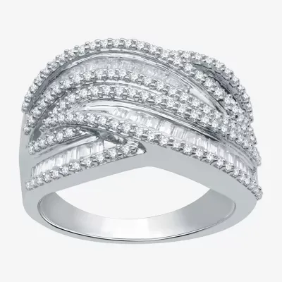 (H-I / I1) Womens 1 CT. T.W. Lab Grown White Diamond Sterling Silver Crossover Band
