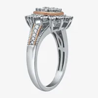 Womens 1/5 CT. Natural Diamond 14K Rose Gold Over Silver Sterling Pear Halo Cocktail Ring