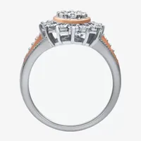Womens 1/5 CT. T.W. Mined Diamond 14K Rose Gold Over Silver Sterling Pear Halo Cocktail Ring