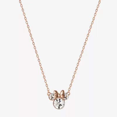 Disney Collection Girls White Crystal 14K Rose Gold Over Silver Minnie Mouse Pendant Necklace