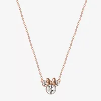 Disney Collection Girls White Crystal 14K Rose Gold Over Silver Minnie Mouse Pendant Necklace