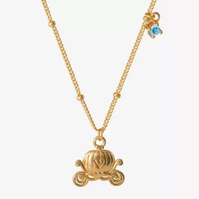 Disney Collection Carriage Womens Blue Cubic Zirconia 14K Gold Over Silver Cinderella Pendant Necklace