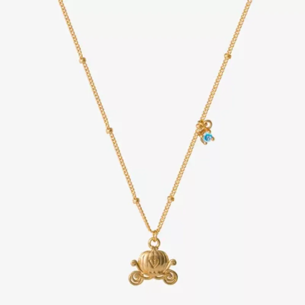 Disney Collection Carriage Womens Blue Cubic Zirconia 14K Gold Over Silver Cinderella Pendant Necklace