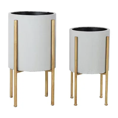 Mid Century 2-Piece Metal Planters with Gold Stands