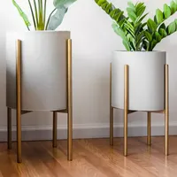 Mid Century 2-Piece Metal Planters with Gold Stands