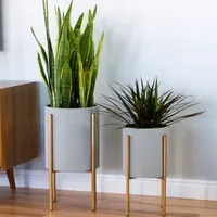 Mid Century 2-Piece Metal Planters with Gold Stands