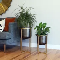 Rizzy Mid Century Metal Planters Set Of 2