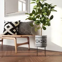 Boho Tribal Printed Ceramic Planter with Metal Stand