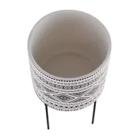 Boho Tribal Printed Ceramic Planter with Metal Stand