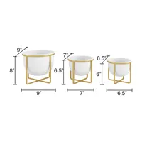 3-pc. White Metal Planter with Gold Stand