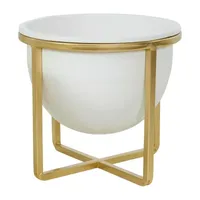 3-pc. White Metal Planter with Gold Stand