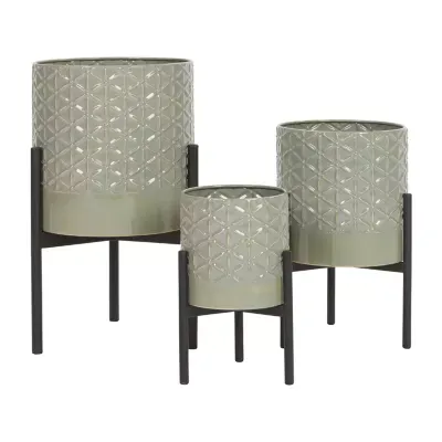Sage Textured Metal 3-Piece Planters with Stands