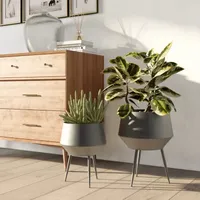 Huxley Mid Century Modern Planters Black Set Of 2