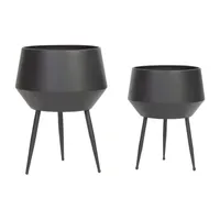 Huxley Mid Century Modern Planters Black Set Of 2