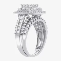 Womens 2 CT.T.W. Natural Diamond 10K or 14K White Gold Cushion Halo Bridal Set