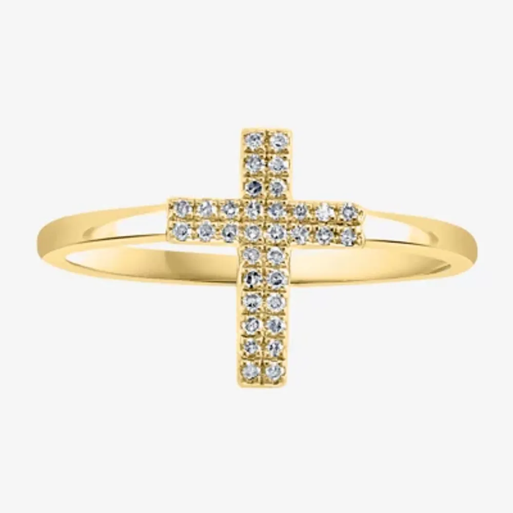 Effy  Womens 1/10 CT. T.W. Natural Diamond Sterling Silver Cross Cocktail Ring