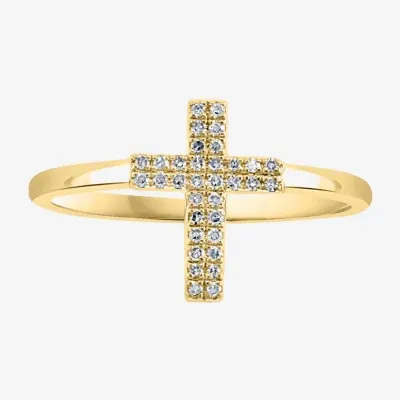 Effy  Womens 1/10 CT. T.W. Mined Diamond Sterling Silver Cross Cocktail Ring