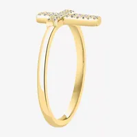 Effy  Womens 1/10 CT. T.W. Natural Diamond Sterling Silver Cross Cocktail Ring