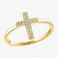 Effy  Womens 1/10 CT. T.W. Natural Diamond Sterling Silver Cross Cocktail Ring