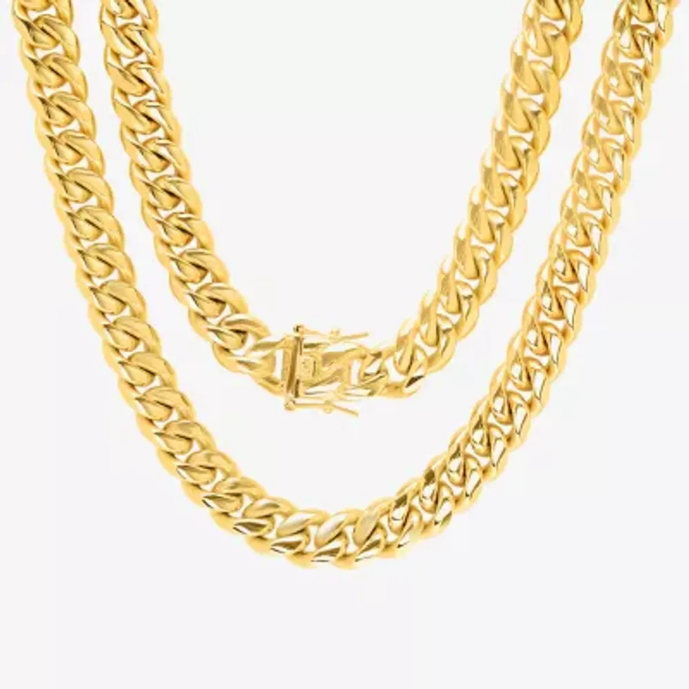 18K Gold Over Stainless Steel 24 Inch Semisolid Cuban Chain Necklace