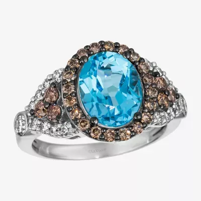 Le Vian Grand Sample Sale® Ring featuring 3 cts. Blue Topaz, 3/8 cts. Nude Diamonds™ , 1/2 cts. Chocolate Diamonds®  set in 14K Vanilla Gold®