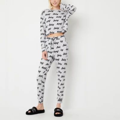 Juicy By Couture Womens Crew Neck Long Sleeve 2-pc. Pant Pajama Set