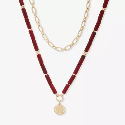 a.n.a Gold Tone & Red Tube  Pendant 16 Inch Link Strand Necklace