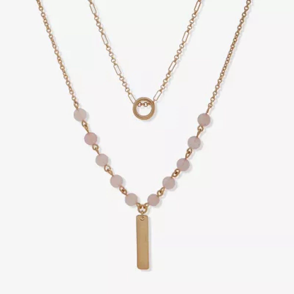 a.n.a Gold Tone Semi Precious Rose Quartz 18 Inch Cable Strand Necklace