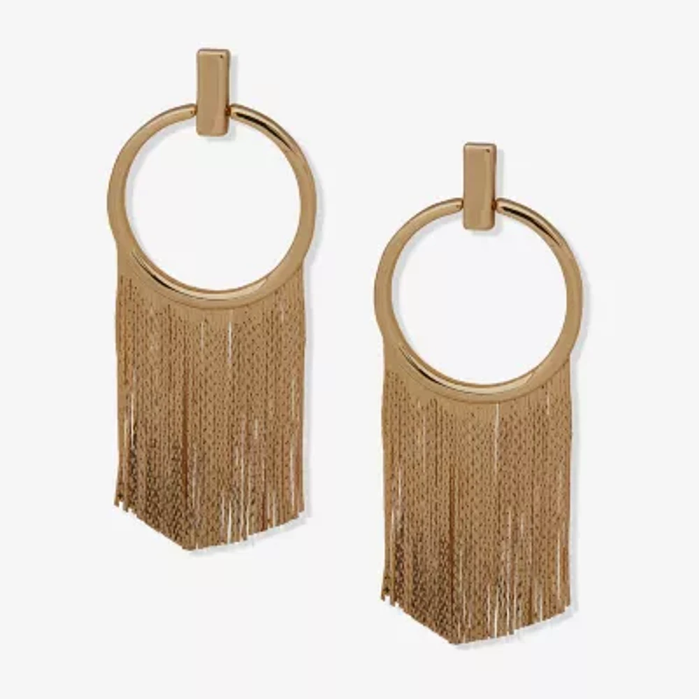 Worthington Gold Tone W/ Fringe Post Hoop Earrings