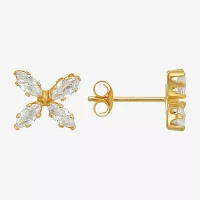 White Cubic Zirconia 10K Gold 7.3mm Flower Stud Earrings