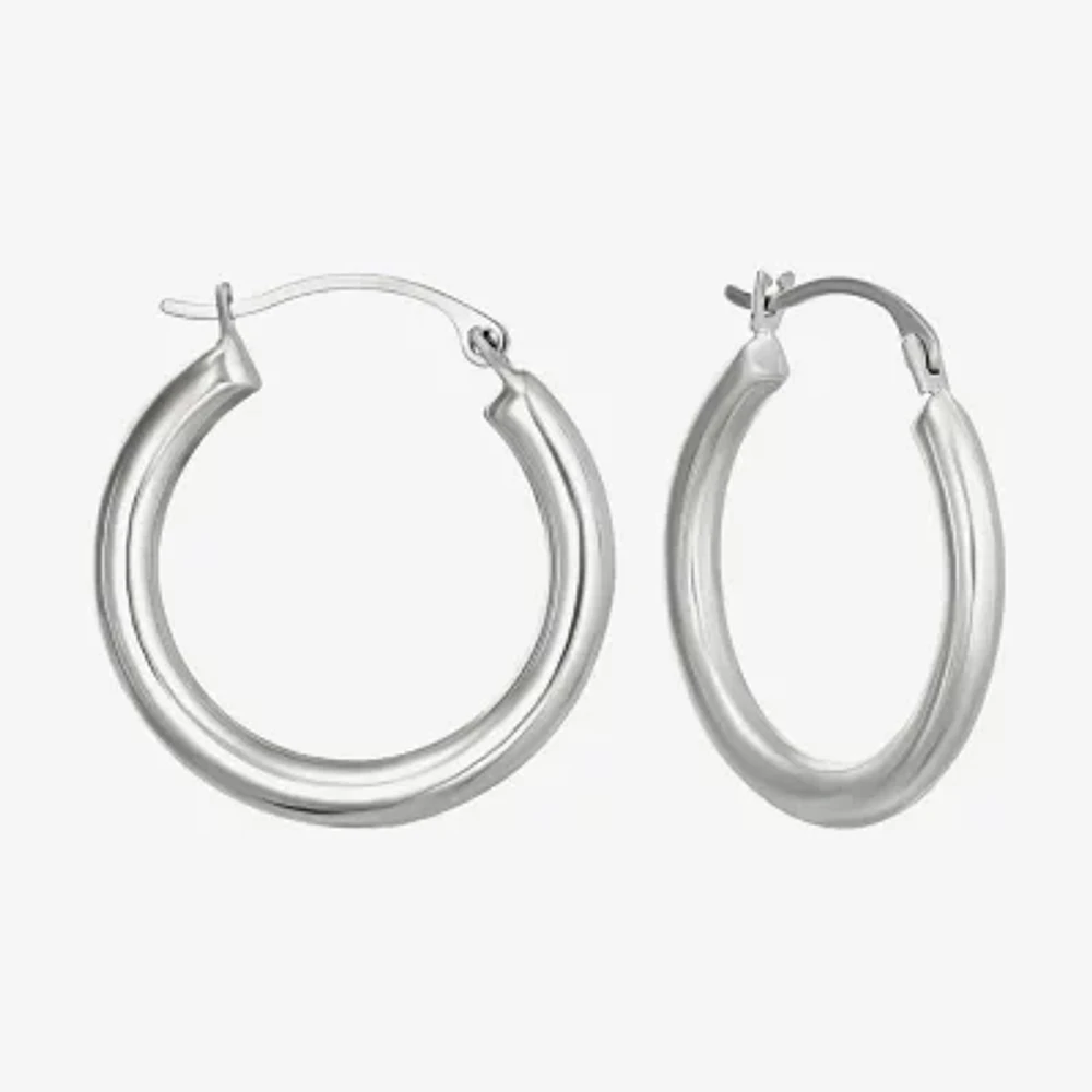 14K White Gold 20mm Round Hoop Earrings