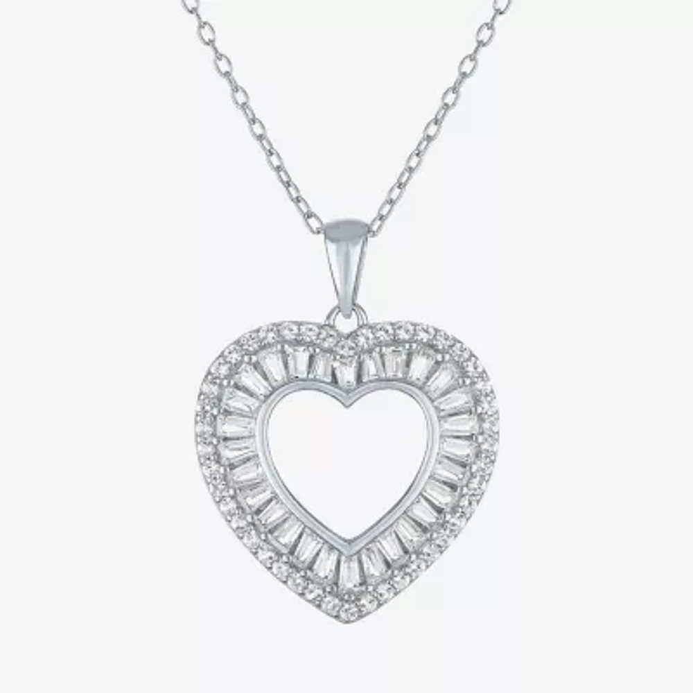 Yes Womens Lab Created White Sapphire Sterling Silver Heart Pendant Necklaces