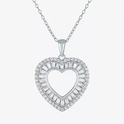 Yes Womens Lab Created White Sapphire Sterling Silver Heart Pendant Necklaces