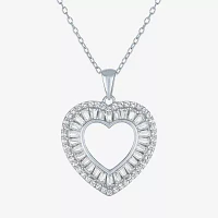 Yes Womens Lab Created White Sapphire Sterling Silver Heart Pendant Necklaces