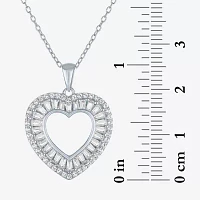 Yes Womens Lab Created White Sapphire Sterling Silver Heart Pendant Necklaces