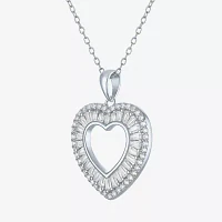 Yes Womens Lab Created White Sapphire Sterling Silver Heart Pendant Necklaces